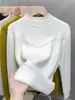 Nueva Camisa Base de Cuello Alto Medio Estilo Otoño e Invierno para Mujer, con Forro de Felpa, Suéter Engrosado y Elegante, Tejido de Punto de Felpa Integrado