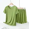Pijama de Modal para Mujer de Verano, Manga Corta y Shorts, Delgado, Casual, Color Sólido, Adecuado para Salir, Conjunto Fresco y Cómodo para Estar en Casa