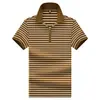 Camisa Polo a rayas para hombre con cuello de solapa y media cremallera transfronteriza, camiseta de manga corta informal de negocios transpirable para hombres jóvenes y de mediana edad, camiseta de verano para hombre
