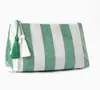 Bolsa de cosméticos de PVC transparente a rayas con borla y cremallera, bolsa de aseo impermeable para viajes, bolsa de almacenamiento portátil, comercio exterior transfronterizo