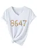 Amazon Ebay Sitio Independiente Moda Versátil Divertida Mujer 8647 Concha Cuello en V Manga Corta Camiseta Camiseta Base Comercio Exterior