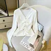 Camisa de Manga Longa Estilo Puro Desejo de Outono para Mulheres, Design Moderno, Top Básico Curto Slim-Fit de Nicho