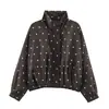 Fabricante mayorista de ropa para mujer transfronteriza 2026 Moda europea y americana holgada con cremallera y cuello alto chaqueta bomber de lunares