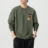 Otoño e Invierno Nueva Camiseta de Manga Larga para Hombre Holgada Moderna Marca Talla Extra Cuello Redondo Camiseta Top para Hombre Camiseta Básica Retro para Hombre