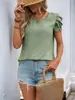 Tiktok2026 Nuevo Top Simple de Corte Ajustado Estilo Europeo y Americano Camisa Jacquard de Color Sólido con Mangas de Pétalo Plisadas Transfronteriza para Mujer Verano