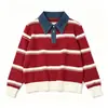 Suéter de Punto a Rayas de Contraste Estilo Coreano Otoño Invierno Nuevo Holgado Estilo Universitario Cuello Suéter Casual Top