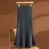 Estilo Coreano Sencillo 100% Lana Lentejuelas Tejido Falda Cola de Pez Cintura Alta Elástica Corte Delgado Midi Ajustada al Cuerpo Alta Calidad Engrosada