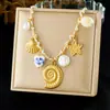 Colección de Collares Coloridos Estilo Océano con Goteo de Aceite, Cadena para Clavícula de Concha Estrella de Mar Sol Perla de Imitación, Joyería al por Mayor Estilo Vacacional