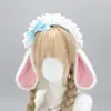 Alice Lolita Orelhas de Coelho Faixa de Cabeça Fofa Bolinhas Coelho Maid Headwear Japonês Doce Orelha de Coelho Faixa de Cabeça