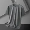 Camiseta Base de Manga Corta de Seda de Hielo para Hombre, Delgada de Verano, Color Sólido, Cuello Redondo, Holgada, Elástica, de Secado Rápido, Camiseta Corta Casual