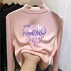 Camiseta térmica para niñas con forro polar, nuevo estilo otoño/invierno, camiseta de manga larga para niños, prenda interior de moda, top térmico de cuello semi-alto