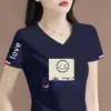 Camiseta de manga corta para mujer de comercio exterior transfronterizo, con diseño estampado, hombro normal, corte holgado, top básico