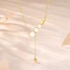 Colar de prata S925 feminino, moda ouro rosa, anel redondo, corrente, colar, anel duplo, conjunto de diamantes, corrente de clavícula curta, conjunto de corrente