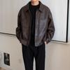 Chaqueta de Cuero Coreana para Hombre de Primavera y Otoño Chaqueta de Cuero Corta de Motociclista Coreana Holgada para Hombre Chaqueta PU Retro Guapa Acolchada para Hombre