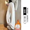 Calça de Lã Espinha de Peixe Wide-Leg Feminina 2026 Nova Outono/Inverno Plus Veludo Perna Reta Petite Scimitar Banana Roupa Esportiva
