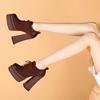 Novo Estilo Cor Sólida Impermeável Plataforma Salto Bloco Salto Super Alto 14cm Retrô Cadarço Elegante Sapatos de Salto Alto