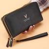 2021 Monedero Simple de Estilo Coreano para Mujer con Doble Cremallera, Gran Capacidad, Ranuras Multitarjeta, Billetera, Tarjetero con Decoración de Letras