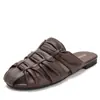 Pantuflas Mule Retro Doradas con Tejido Plisado y Punta Cerrada de Diseño Plano, Nuevas Sandalias de Verano para Exteriores J2333-20