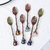 Venda Quente Transfronteiriça Cristal Natural Mini Colher de Amor Estilo Retrô Colher de Bronze Esculpida Colher de Sobremesa Colher de Sopa Presente