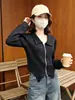 Chaqueta de Manga Larga para Mujer, Diseño Corto Ajustado para Otoño e Invierno, Top de Moda, Sudadera con Cremallera Irregular para Niñas