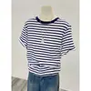 Camiseta Holgada de Manga Corta con Rayas Amarillo Brillante, Hombro Normal, Bloques de Color, para Mujer, Verano, Holgada, Tallas Grandes, Casual, Base, Reduce la Edad