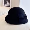 Boina com Laço Grande Estilo Japonês para Mulheres Outono e Inverno Lã Australiana Feltro de Lã Chapéu com Pintura Elegante Chapéu da Moda Versátil