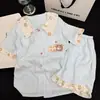 Pijama Casual de Algodón Nube Rosa de Rilakkuma con Cuello de Muñeca, Conjunto de Pantalones Cortos de Manga Corta, Adecuado para el Uso Diario y el Hogar