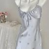 Aiyufei Vestido de Noche de Verano con Tirantes Sexy Estampado de Mariposas Seda Ropa de Casa Femenina Vestido Sexy con Almohadilla para el Pecho 8863