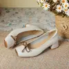 Elegantes Zapatos de Tacón Bajo para Mujer, Nuevo Estilo Primavera 2026, Cuadrado con Moño, Tacón Grueso, Cómodos para el Viaje Diario, Tacones Altos que No Cansan los Pies