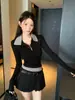 Camiseta Falsa de Dos Piezas con Cuello Polo Sexy Estilo Coreano Otoño Nuevo Diseño de Nicho Aspecto Adelgazante Top Versátil