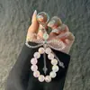 Cadena para teléfono de mariposa de cristal rosa, cordón antipérdida, llavero de alambre de acero de cristal de lujo ligero, exquisito, de alta gama, colgante para bolso