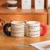 Taza de Cerámica con Mango Floral Estilo Japonés Pastoral Taza de Café con Flor de Dibujos Animados y Platillo Set de Taza con Animal Lindo