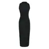 Vestido estilo minimalista americano con pliegues laterales, entallado a la cintura, adelgazante, cuello semi-alto, vestido largo femenino que se ajusta a la cadera, abertura lateral, venta al por mayor
