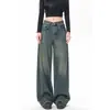 Calça jeans larga estilo retrô americano para mulheres, perna reta solta, modelagem que afina, com caimento fluido, nova coleção primavera/outono 2026, calça comprida