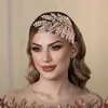 Tiara de Noiva Europeia e Americana, Tiara Macia de Luxo Acessível de Alta Qualidade Dourada Rosa com Diamantes, Acessórios de Headwear para Festas e Performances Dz110