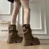Botas Marrones Maillard Knight para Mujer 2026 Nuevo Otoño Suela Gruesa Aumentadoras de Altura Caña Corta Estilo Británico Botas Apiladas