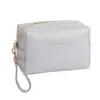 Nova bolsa de maquiagem em couro PU com padrão cruzado, bolsa de higiene pessoal à prova d'água, nécessaire multifuncional portátil para armazenamento de skincare
