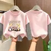 Camiseta listrada de manga comprida para meninas, novo estilo outono 2026, camiseta básica de algodão puro para crianças meninas, top para crianças maiores
