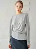 Venta de Liquidación Camiseta de Seda con Escote Bardot, Nuevo Estilo Otoño para Mujer, Camisa Base Fina de Lana con Cinturón