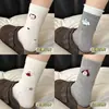 Calcetines de Algodón Puro para Otoño e Invierno para Mujer, Calcetines Blancos de Media Pantorrilla, Calcetines de Dibujos Animados de Moda, Calcetines Zhuji
