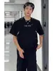 Cleanfit Nova Camiseta de Manga Curta Estilo Americano High Street Peso Pesado com Zíper Masculina Gola Pequena Senso de Design Ombro Frontal Manga Meia