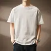 Camiseta de algodón de bambú retro americana de manga corta para hombre, primavera/verano 2026, corte holgado, bordado simple, casual para ir al trabajo