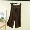 Calças modal de três quartos pantalona para mulheres, calças finas de pijama para casa de verão, calças casuais versáteis de cor sólida, calças largas para casa