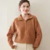 Top Camisa Base de Lana Versátil de Moda con Suéter Jersey de Punto de Hilo Floral Chaqueta Media Cremallera Suéter de Cachemir para Mujer