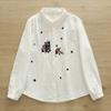 Camisa de Algodón de Doble Capa de Otoño 2024 para Mujer, Holgada, con Flores Bordadas, Versátil, Artística, de Algodón Puro Suave