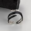 J1376 Anillo minimalista de estilo coreano de plata esterlina S925, anillo de línea geométrica para mujer, abierto, con esmalte negro, para el dedo índice