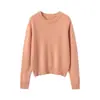 Suéter Feminino de Cashmere 100% Novo para Outono e Inverno, Gola Redonda, Tricô Quente, Manga Longa, Cor Sólida