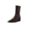 Botas elásticas de PU para mulheres, botas de corte justo, novas botas curtas elásticas de salto médio plataforma estilo coreano outono e inverno com zíper lateral e bico quadrado para mulheres
