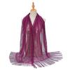 Lenço Estilo Europeu e Americano, Cor Sólida Renda Vazada Franja Seda Lenço para Mulheres, Xale Longo de Chiffon de Verão