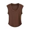 Camiseta sin mangas con cuello en U, sexy, curvada, estilo dulce y picante, para mujer, de principios de otoño, nueva camiseta ajustada de cintura alta y corta.
